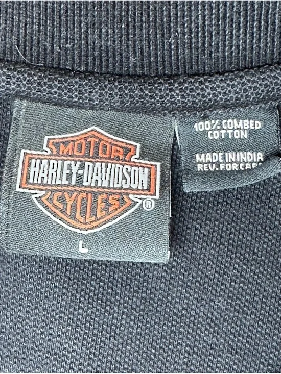 Vintage Harley-Davidson Black Knit Polo Shirt - Size Large - 100% Combed Cotton - Picture 10 of 13